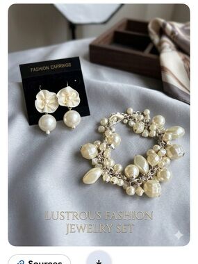 Lustrous Cream Pearl Earrings & Bracelet Set - Fashion Jewelry